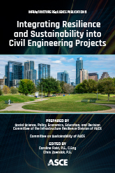 black cover with cityscape in sunshine entitled Integrating Resilience and Sustainability into Civil Engineering Projects 